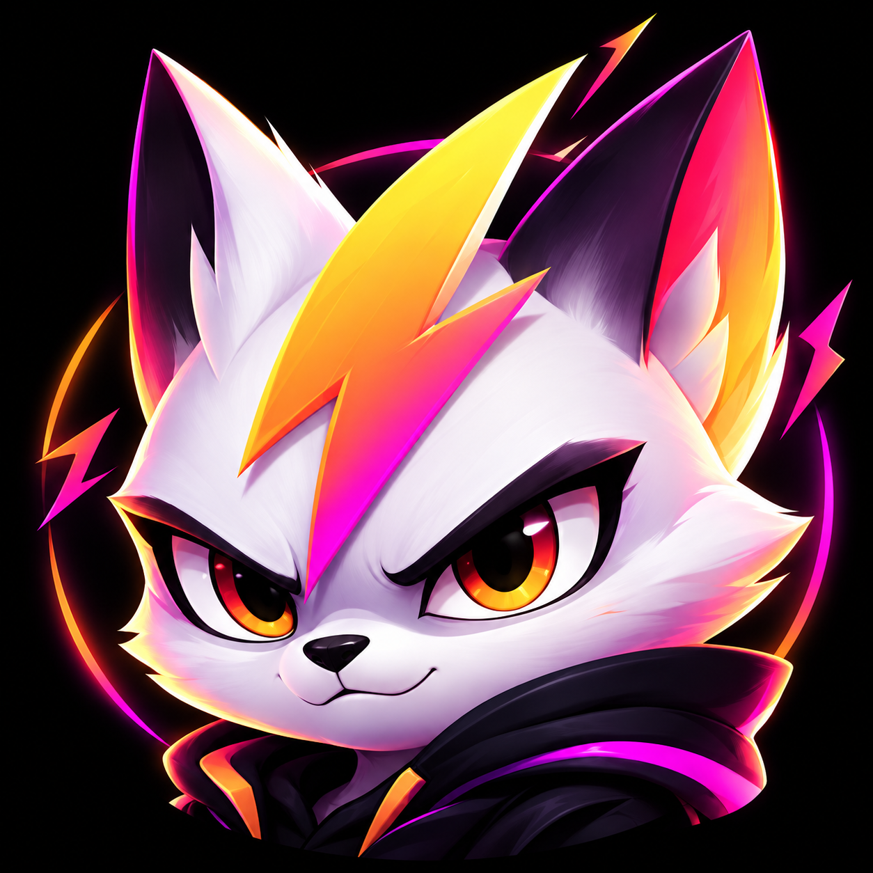Bursty, Burst’s white mascot with glowing eyes and an energized lightning crest